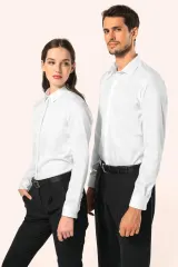 Camisa sarga manga larga hombre