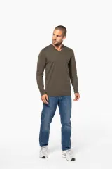 Camiseta manga larga y cuello de pico hombre