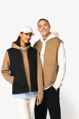 Chaleco acolchado de sarga ecorresponsable con cuello tipo beisbolera unisex