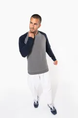 Sudadera bicolor algodón orgánico French Terry cuello redondo mangas raglan hombre