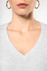 Camiseta manga larga y cuello de pico mujer