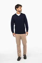 Jersey lana merina cuello de pico hombre