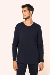 Camiseta Supima® cuello de pico manga larga hombre