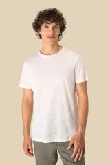 Camiseta lino cuello redondo hombre