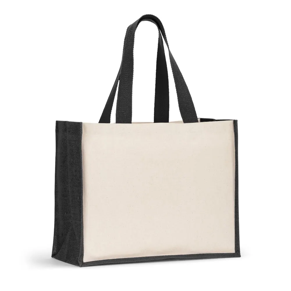 HELSINQUE COLOUR. Bolsa de lona (320 g/m²), con fondo y laterales de yute laminado (350 g/m²) en colores