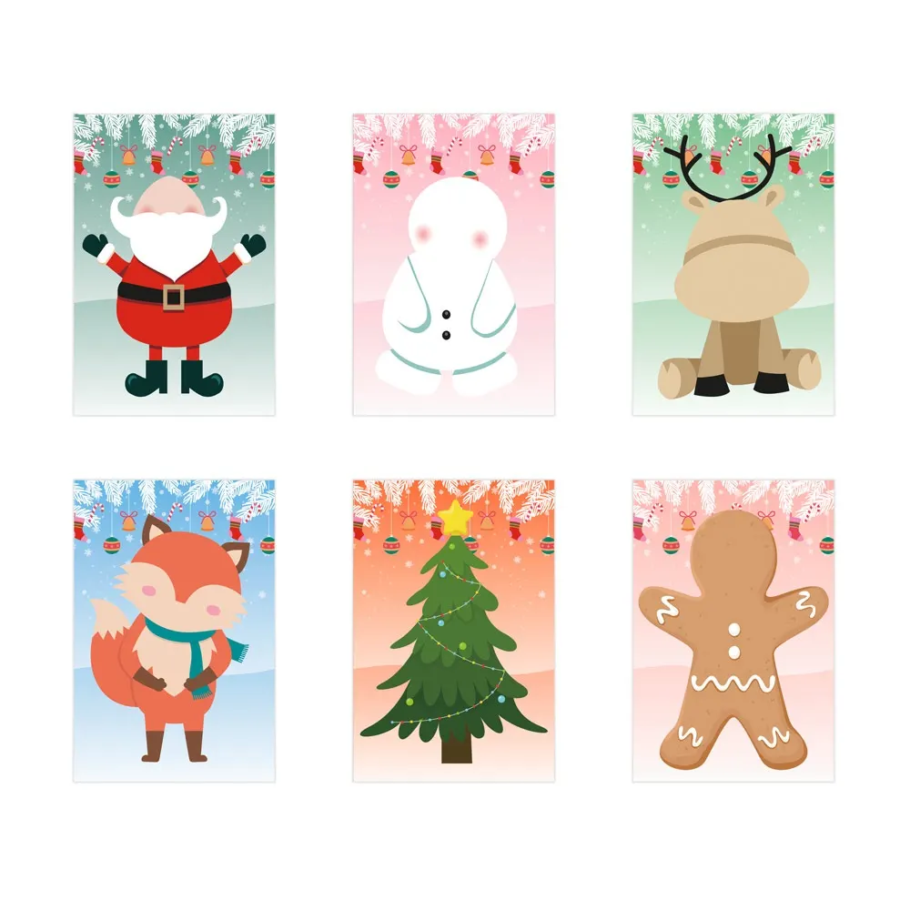 GLIMN. Set compuesto por seis láminas con figuras navideñas y tres láminas de pegatinas
