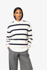 Sudadera ecorresponsable de cuello redondo a rayas y hombros caídos unisex