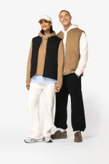Chaleco acolchado de sarga ecorresponsable con cuello tipo beisbolera unisex
