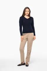Jersey lana merina cuello de pico mujer