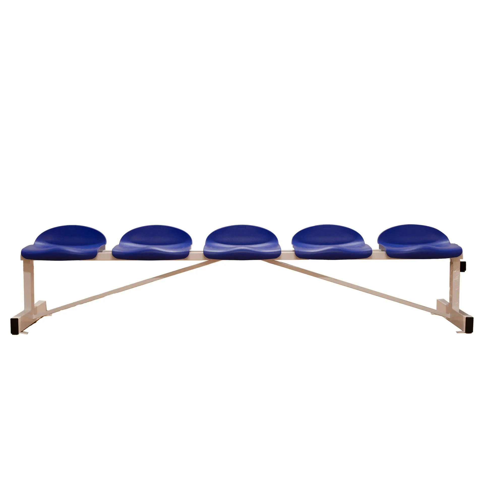 BANCO METÁLICO CON ASIENTOS AZUL PVC-5 PLAZAS- RESPALDO BAJO
