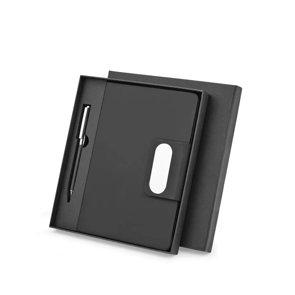 GARRETT. Set compuesto por 1 bolígrafo y 1 bloc de notas, fabricados en PU y acero inoxidable
