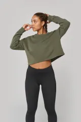Sudadera crop cuello redondo mujer