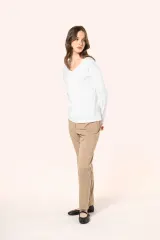 Camiseta Supima® cuello de pico manga larga mujer