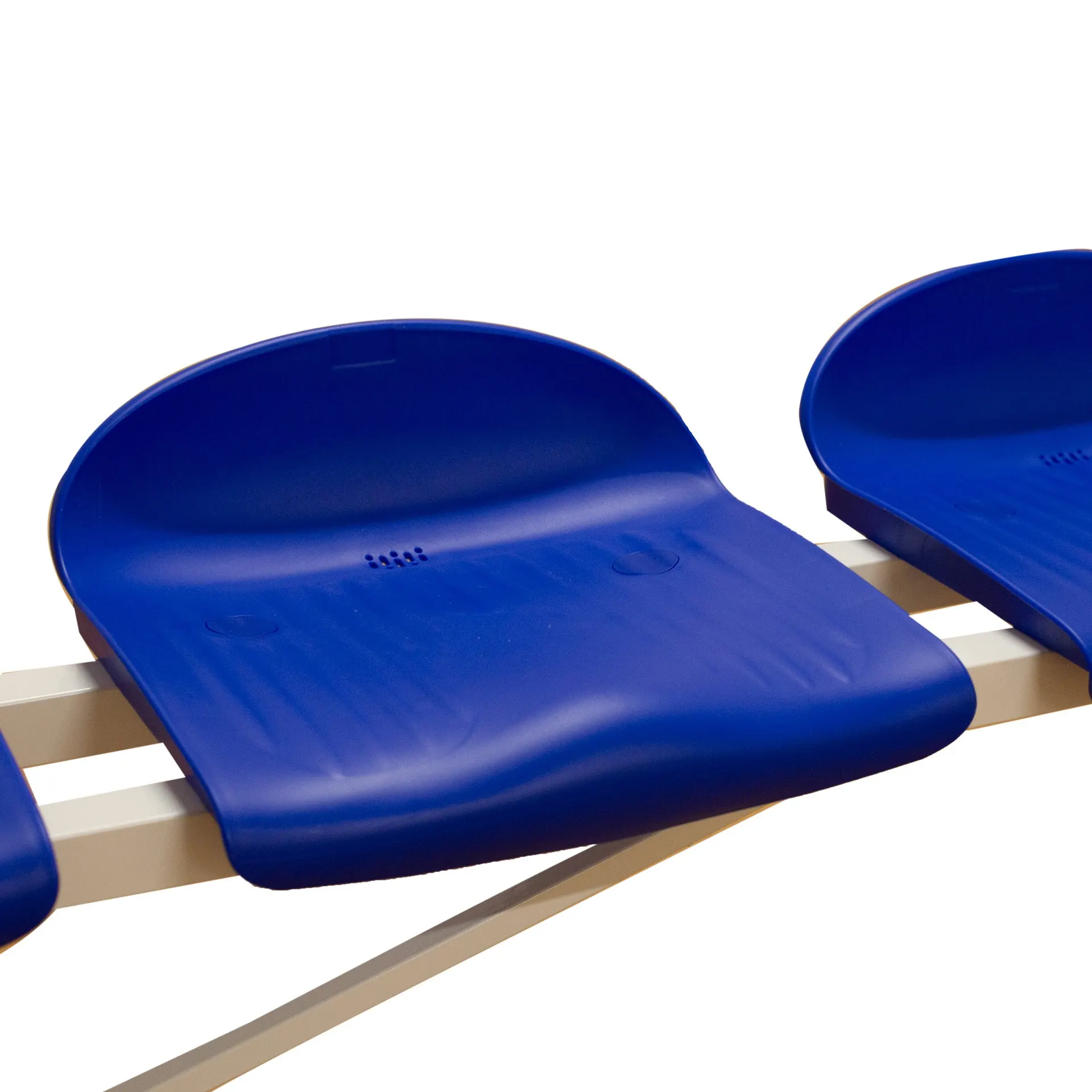 BANCO METÁLICO CON ASIENTOS AZUL PVC-5 PLAZAS- RESPALDO BAJO