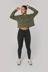 Sudadera crop cuello redondo mujer