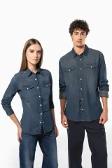 Camisa denim manga larga hombre