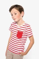 Camiseta Marinero a rayas con bolsillo manga corta para niños