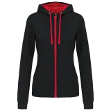 Sudadera capucha y cremallera contrastada mujer