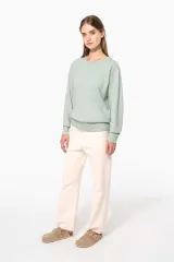 Sudadera algodón orgánico con cuello redondo y mangas raglan de mujer