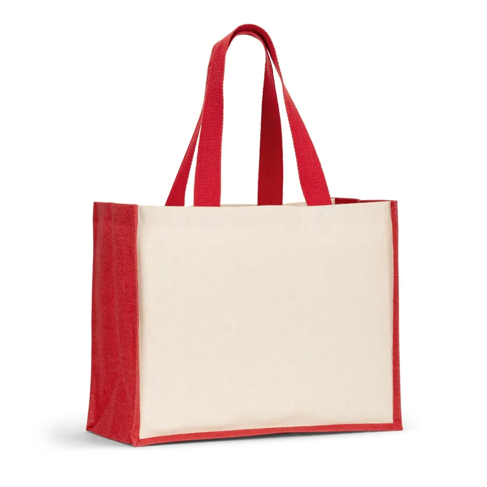 HELSINQUE COLOUR. Bolsa de lona (320 g/m²), con fondo y laterales de yute laminado (350 g/m²) en colores