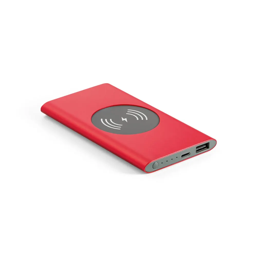 CASSINI. Power bank 4'000 mAh con cargador inalámbrico de 5W, fabricado en aluminio reciclado (100% rAL)