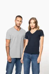 Camiseta de punto piqué con cuello de pico mujer