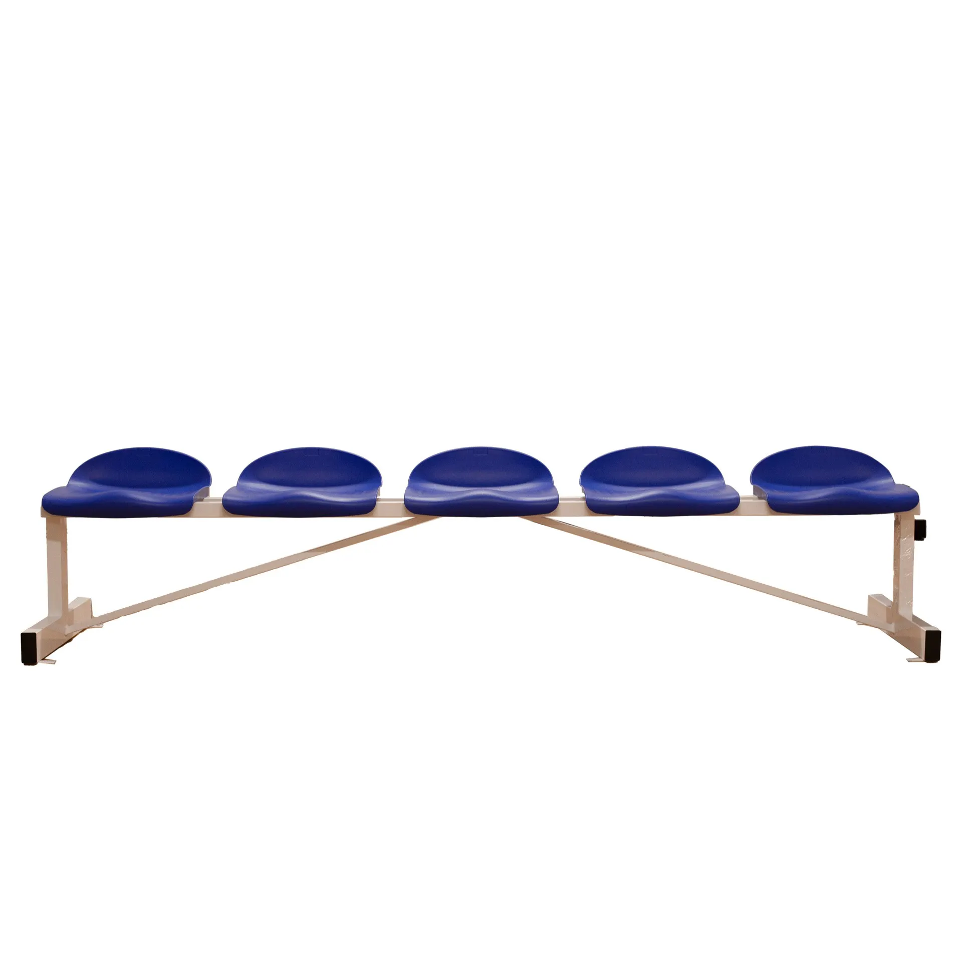 BANCO METÁLICO CON ASIENTOS AZUL PVC-5 PLAZAS- RESPALDO BAJO