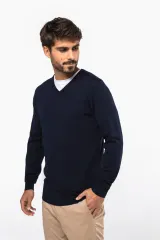 Jersey lana merina cuello de pico hombre