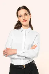 Camisa sarga manga larga mujer