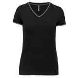 Camiseta de punto piqué con cuello de pico mujer