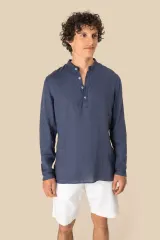 Camisa cuello mao efecto lavado de lino hombre