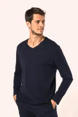 Camiseta Supima® cuello de pico manga larga hombre