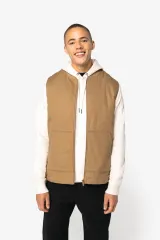 Chaleco acolchado de sarga ecorresponsable con cuello tipo beisbolera unisex
