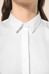 Camisa sarga manga larga mujer