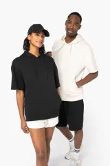 Sudadera ecorresponsable con capucha y hombros caídos de manga corta French Terry unisex