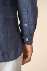 Camisa cuello mao efecto lavado de lino hombre