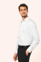 Camisa sarga manga larga hombre