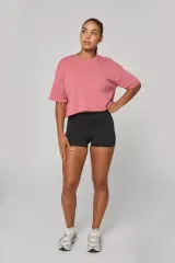 Sudadera crop cuello redondo y manga corta mujer