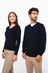 Jersey lana merina cuello de pico mujer