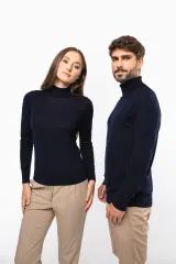 Jersey lana merina cuello vuelto mujer