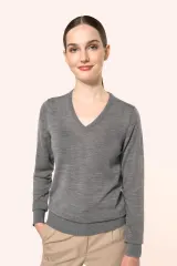 Jersey lana merina cuello de pico mujer