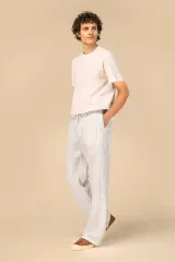 Pantalón a rayas de lino para hombre