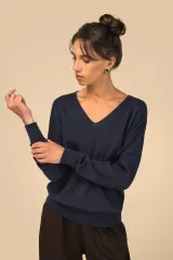 Jersey ecorresponsable cuello de pico de lyocell mujer
