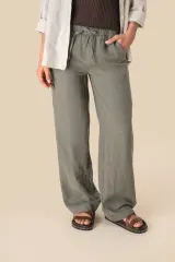 Pantalón efecto lavado de lino mujer