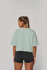 Sudadera crop cuello redondo y manga corta mujer
