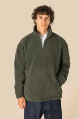 Sudadera de sherpa con 1/4 de cremallera y hombros caídos unisex