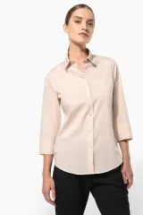 Camisa popelina de polialgodón manga 3/4 de fácil cuidado mujer