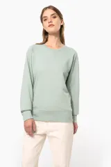 Sudadera algodón orgánico con cuello redondo y mangas raglan de mujer