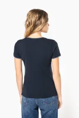 Camiseta de punto piqué con cuello de pico mujer