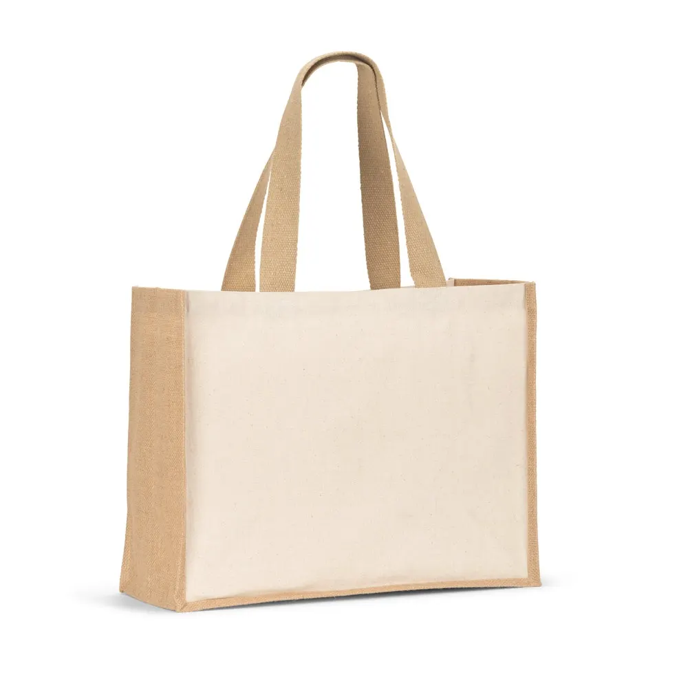 HELSINQUE. Bolsa de lona (320 g/m²), con fondo y laterales en yute laminado (350 g/m²) en tonos naturales